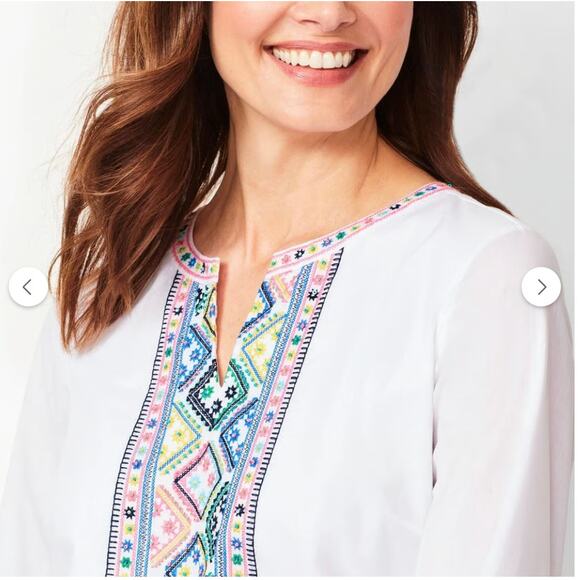 Talbots Cotton Voile Embellished White Embroidered Tunic size Small - Picture 7 of 8